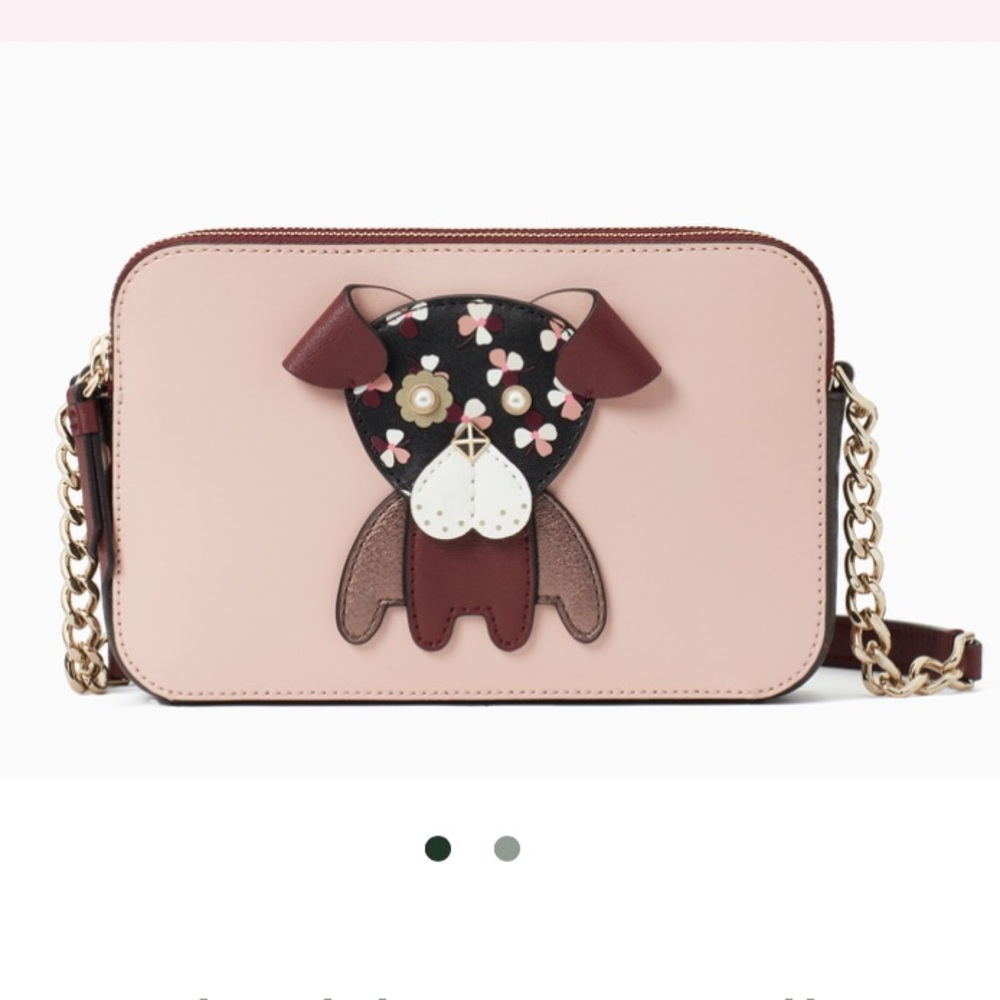 Kate Spade floral pup dog crossbody in cherrywood